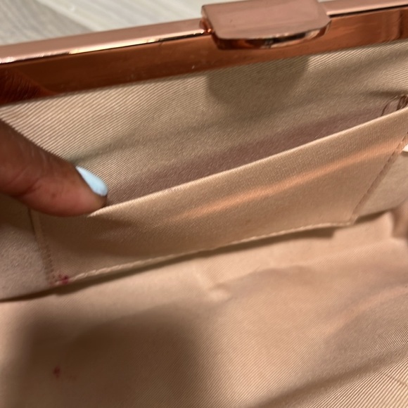 Womens Stylish Elegant Metallic Rose Gold Clutch Formal inside pocket Chic Sleek - Picture 10 of 12